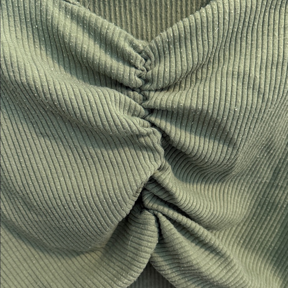 Olive Green Ribbed Ruched Crop Top - Picture 2 of 2